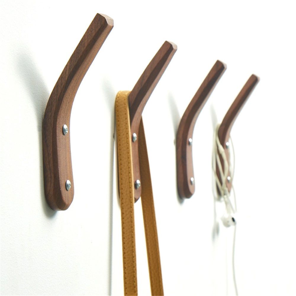 4Pack Wood Hooks Wall Mounted, Minimalist Easy Install Natural Real Walnut Cute Mid Century Modern Simple Rustic Boho Home Foyer Entryway Decor, for Hanging — image 2