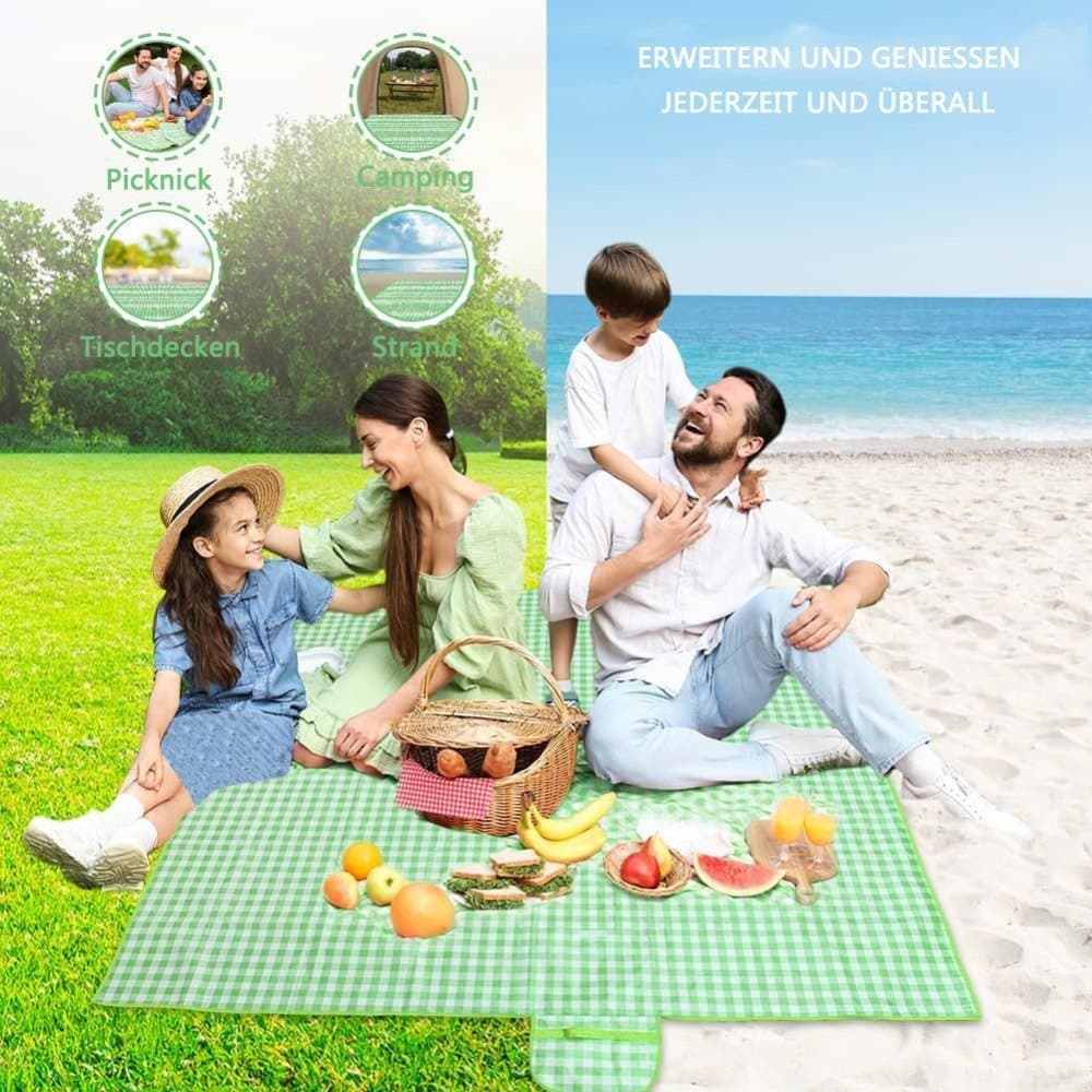 Waterproof Picnic Mat Foldable with Carrying Handle for Camping Beach Park Outdoor Activities, 150x200cm, Green — image 5