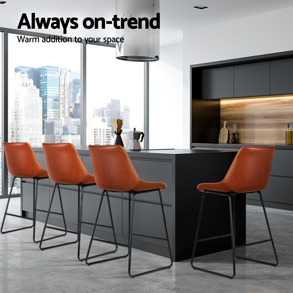 Artiss 4x Bar Stools Leather Padded Metal Legs Brown — image 4