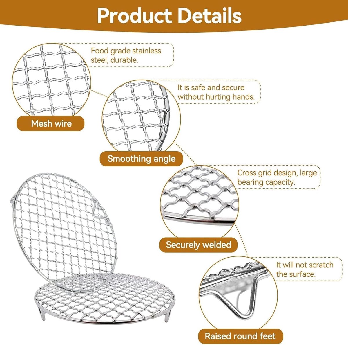 Grill - Grill grate - Grill accessories - Stainless steel grill - Round grill - Cooking and cooling rack - With support legs - For outdoor grilling - Silver — image 5
