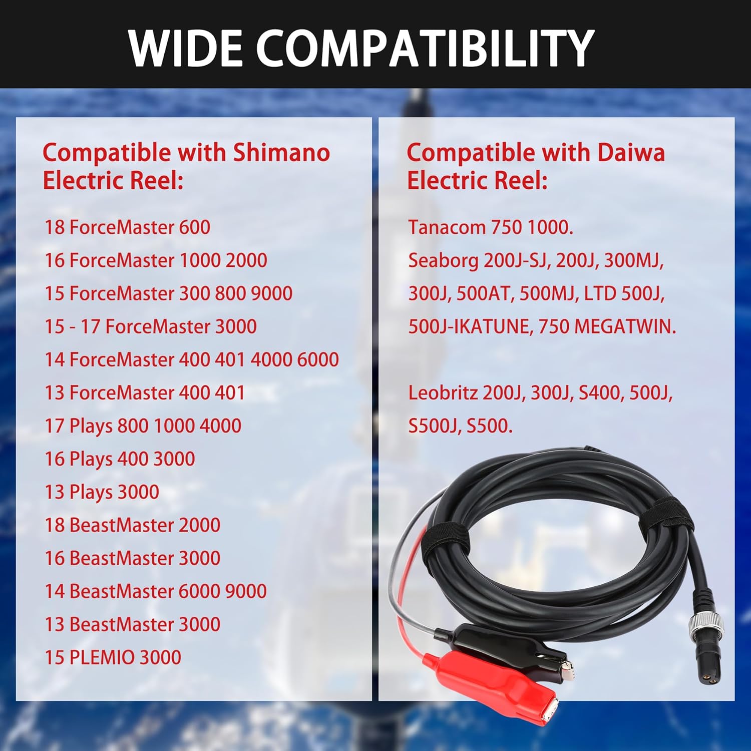 Electric Fishing Reel Power Cord - 10Ft Battery Connection Cable Fits for Daiwa Tanacom 1000 750 500, Seaborg 500MJ, Shimano, BeastMaster, Leobritz โ image 3