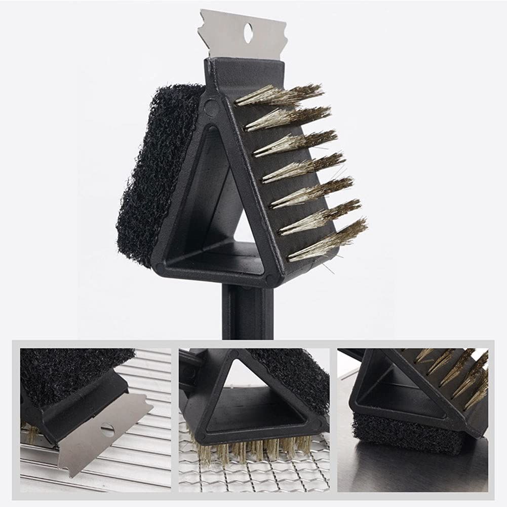 3 in 1 Barbecue Grill Brush and Scraper Long Handle Stainless Steel Bristles for Gas Infrared Charcoal Porcelain Grills(black) — image 3