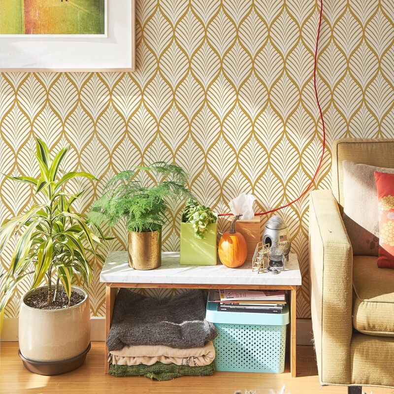 Modern Minimalist Yellow And White Geometric Pattern Wallpaper Waterproof Self-Adhesive Vinyl Film For Bathroom Living — image 2