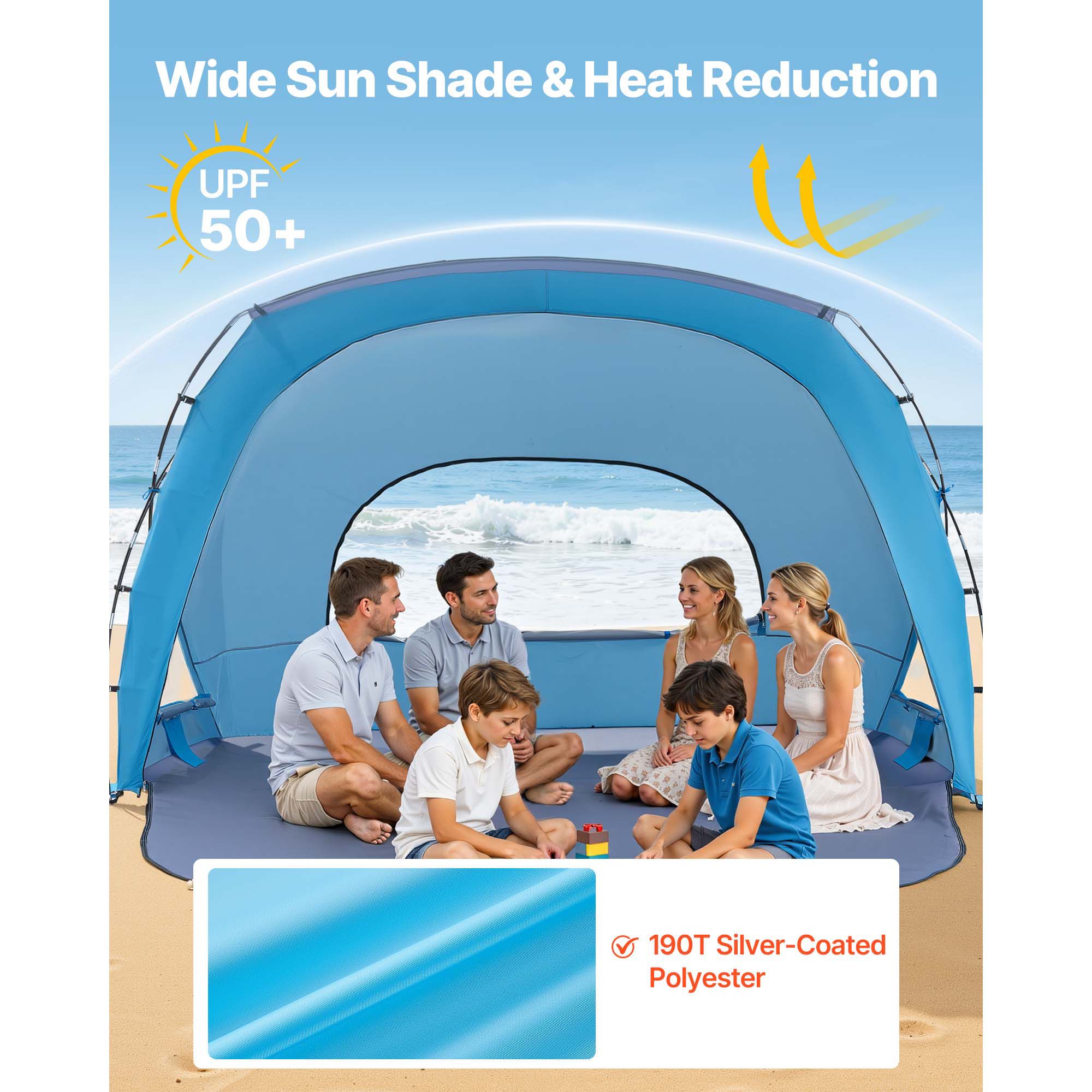 Beach Tent Sun Shelter for 6 Person, UPF 50+ Protection, Portable Sun Shade Canopy with Carrying Bag & Sand Pockets, Lightweight and Easy Setup Beach Umbrella — image 2