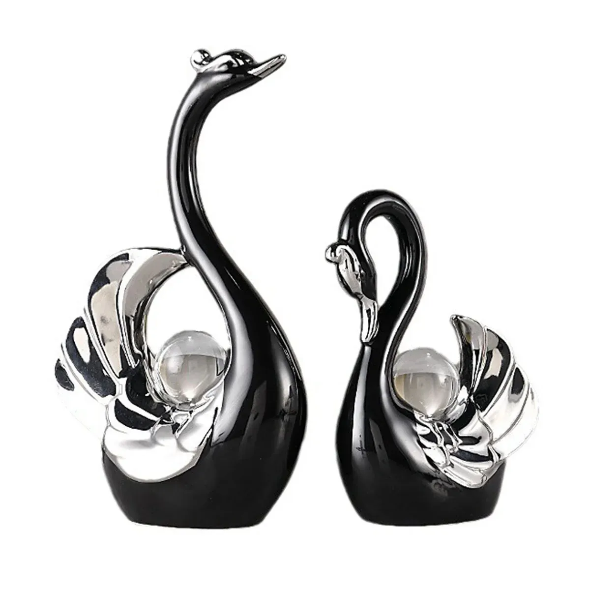 Swan Ceramic Tabletop Ornament Set Home Decor Figurine Gift Room Decoration Art - Black