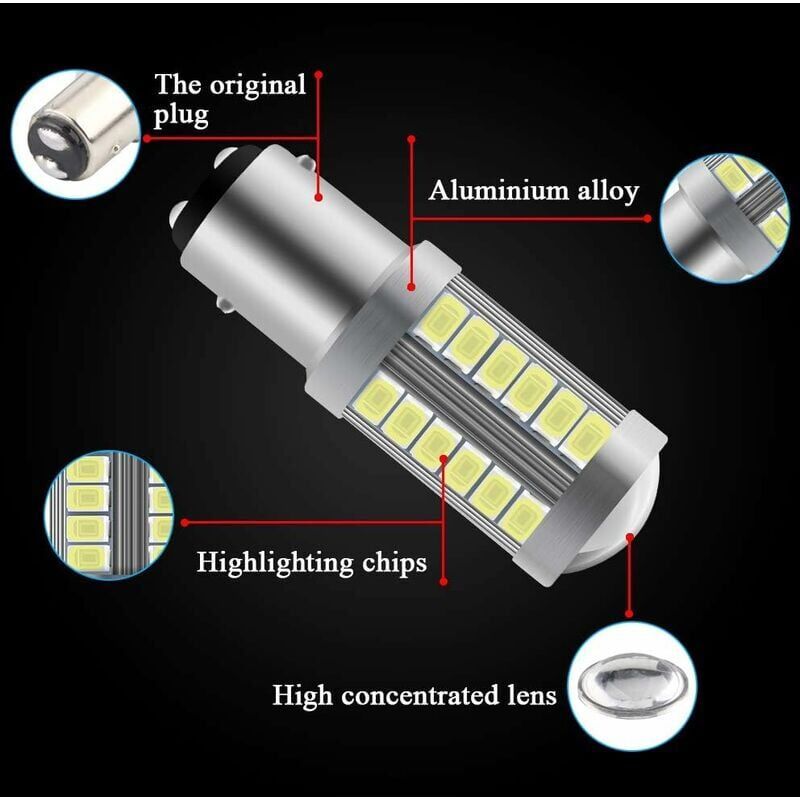 4 Pieces Trailer Lights and Reflectors, White 1157 33SMD LED Bulbs Super Reversing Lights Parking Light Brake Light Rear Fog Light Position Tail — image 2