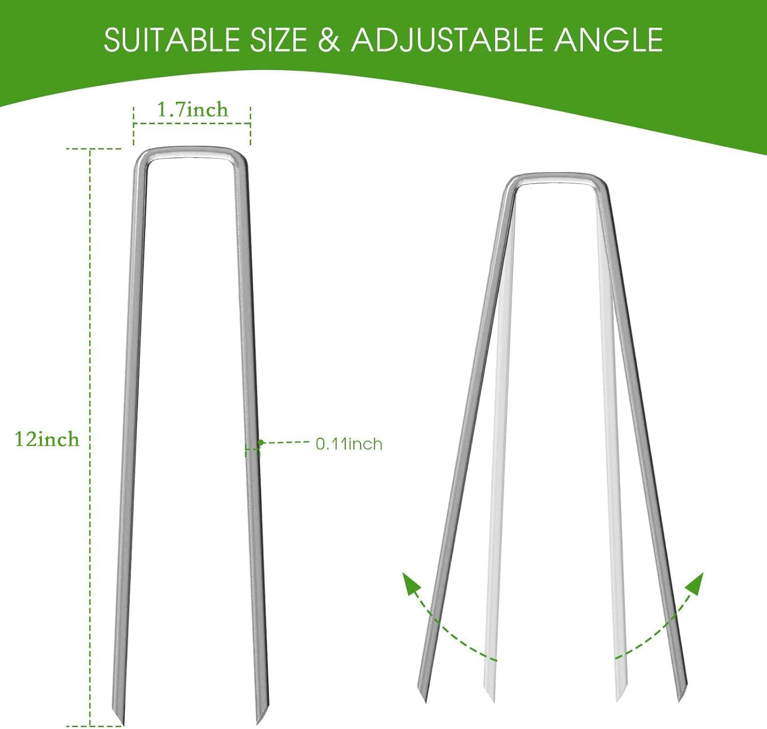 12 Inch Galvanized Garden Landscape Staples Stakes, 25 50 100 PCS Anti-Rust Garden Staples Tent Ground Stakes U-Shaped Landscape Pins for Secure Lawn Fabric — image 2
