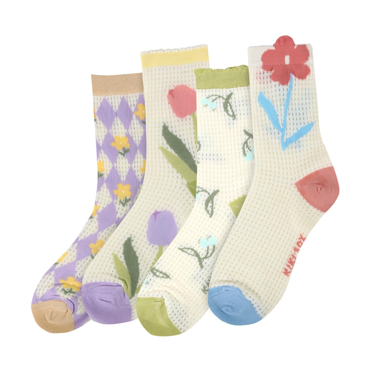 4 Pairs Sox Womens Novelty Funny Crew Socks Girls Cute Animal Colorful Floral Patterned Silly Funky Casual Cotton Socks — image 2
