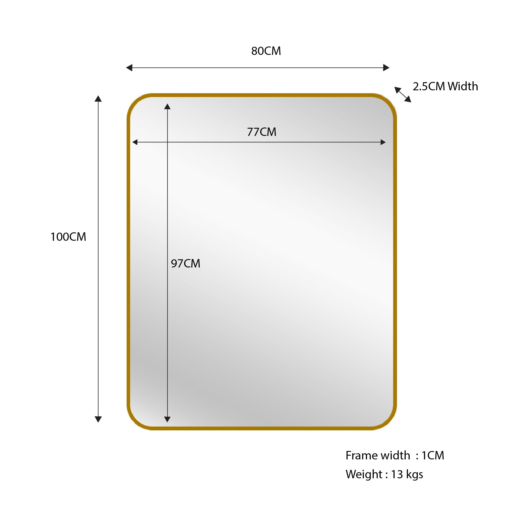 Gold Metal Rectangle Mirror - Small 80cm x 100cm — image 2