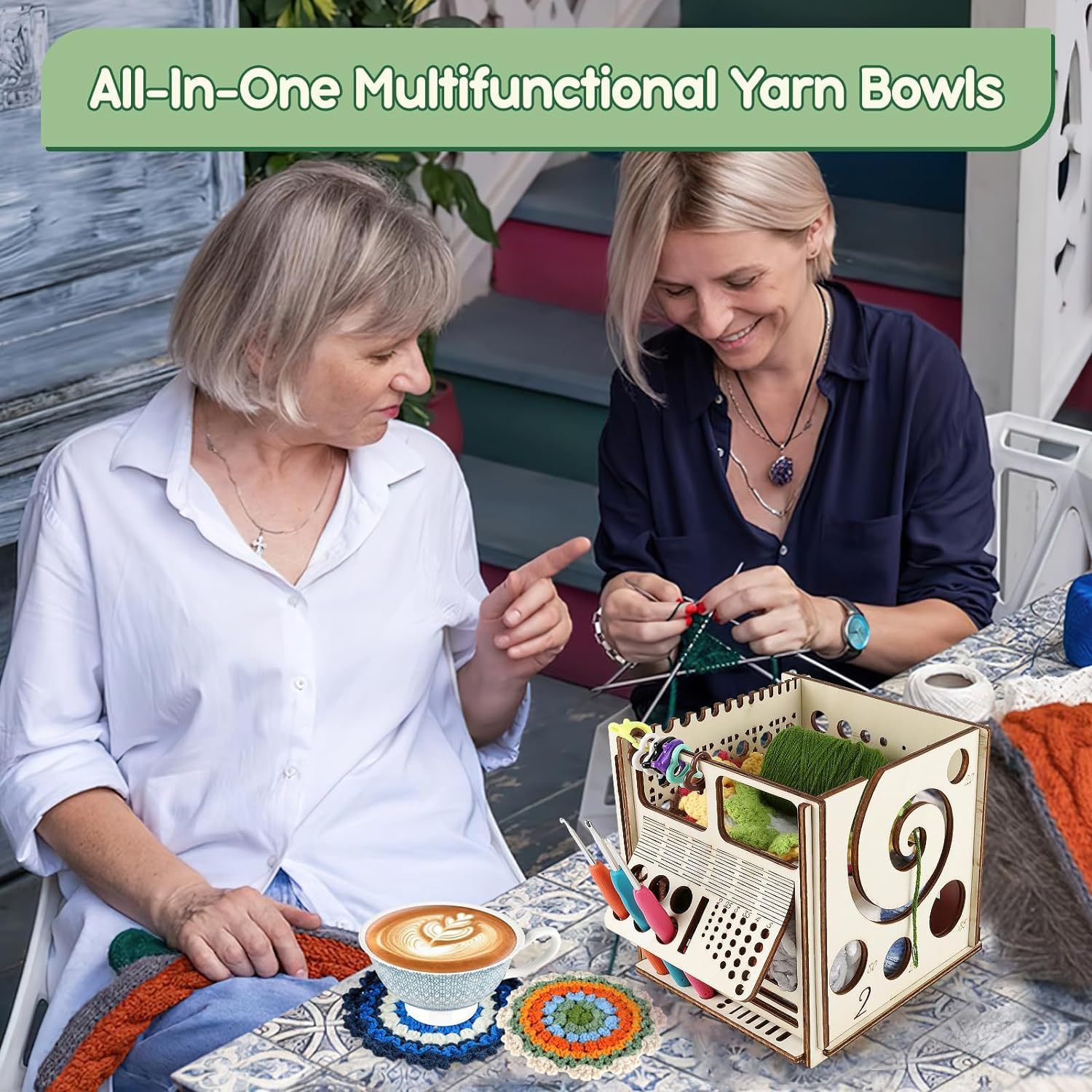 All-in-Ones Wooden Yarn Bowl for Knitting, Multifunctional Yarn Bowls for Crocheting, Multifunctional Knitting Tool — image 2