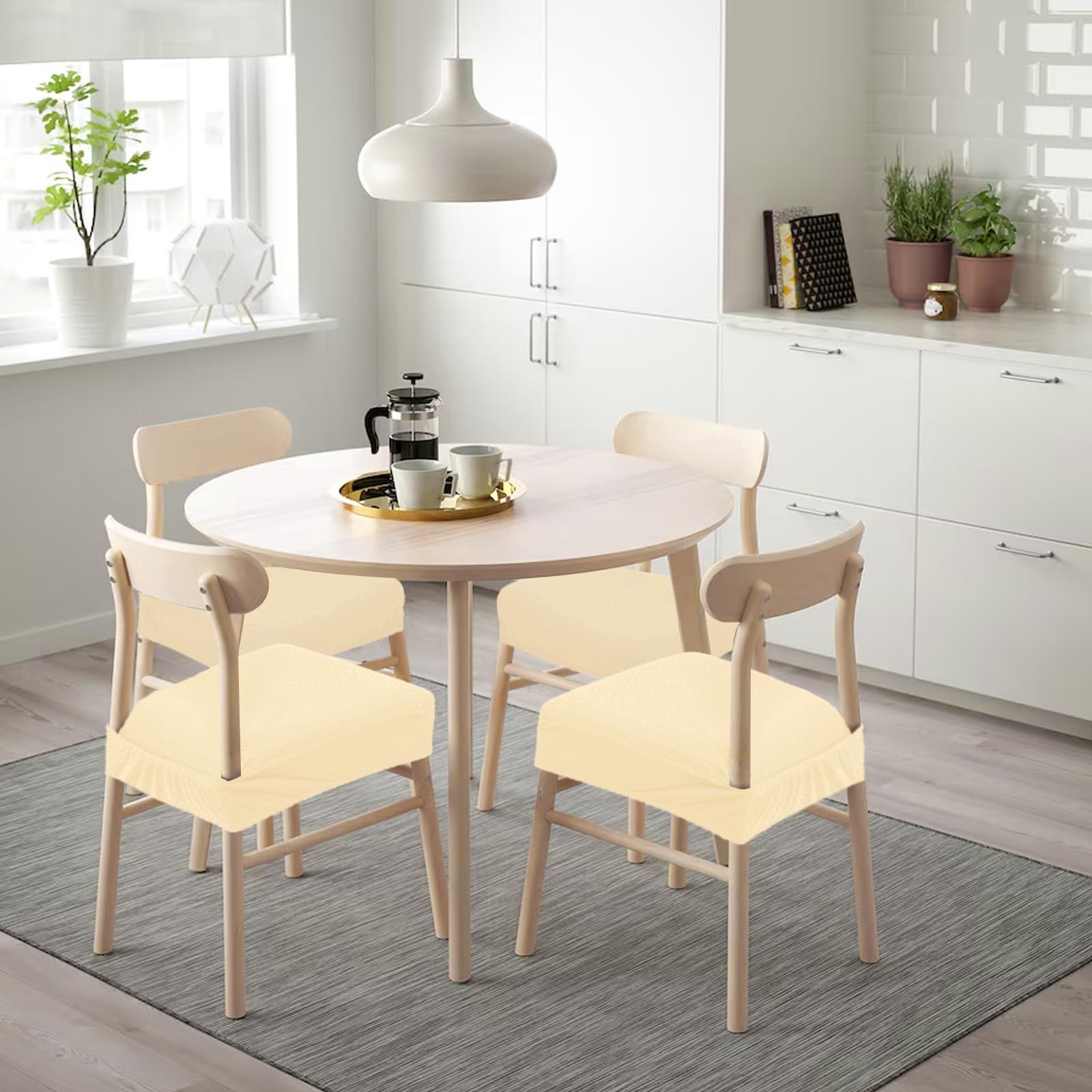 2pc Waterproof Seat Covers Set of 2, Dining Room Seat Covers, Stretch Chair Slipcover for Chairs with No Arms, Beige โ image 5
