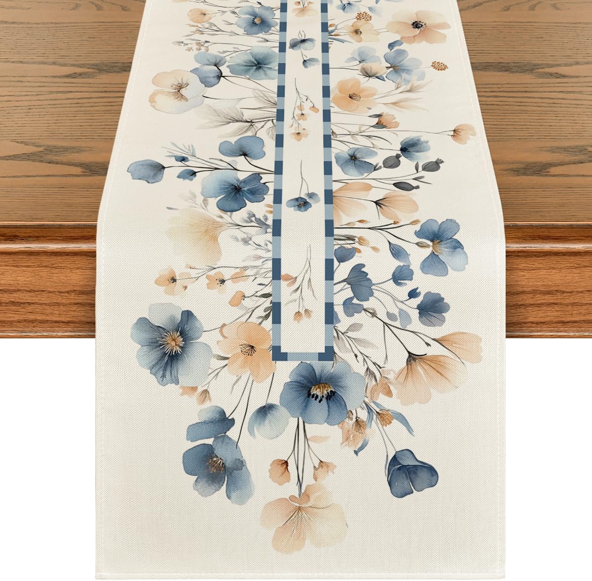 Bloom Flowers Floral Weeds Spring Table Runner, Seasonal Summer Kitchen Dining Table Decoration for Home Party Decor 13 × 72 Inch