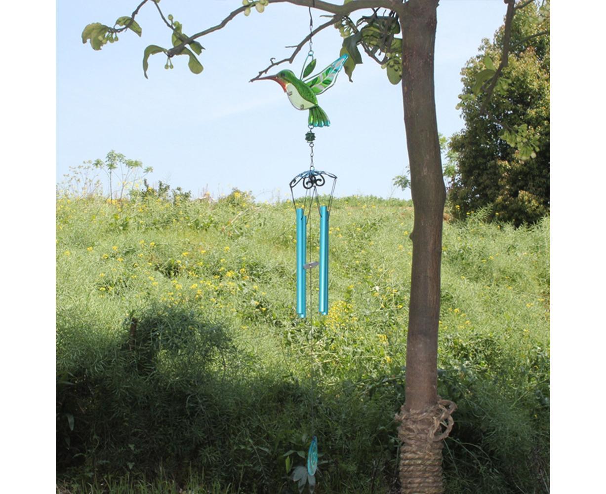 Cute Hummingbird Metal Tubes Wind Chime Bell Home Yard Wall Hanging Ornament-Green Wind Chime Tube — image 4