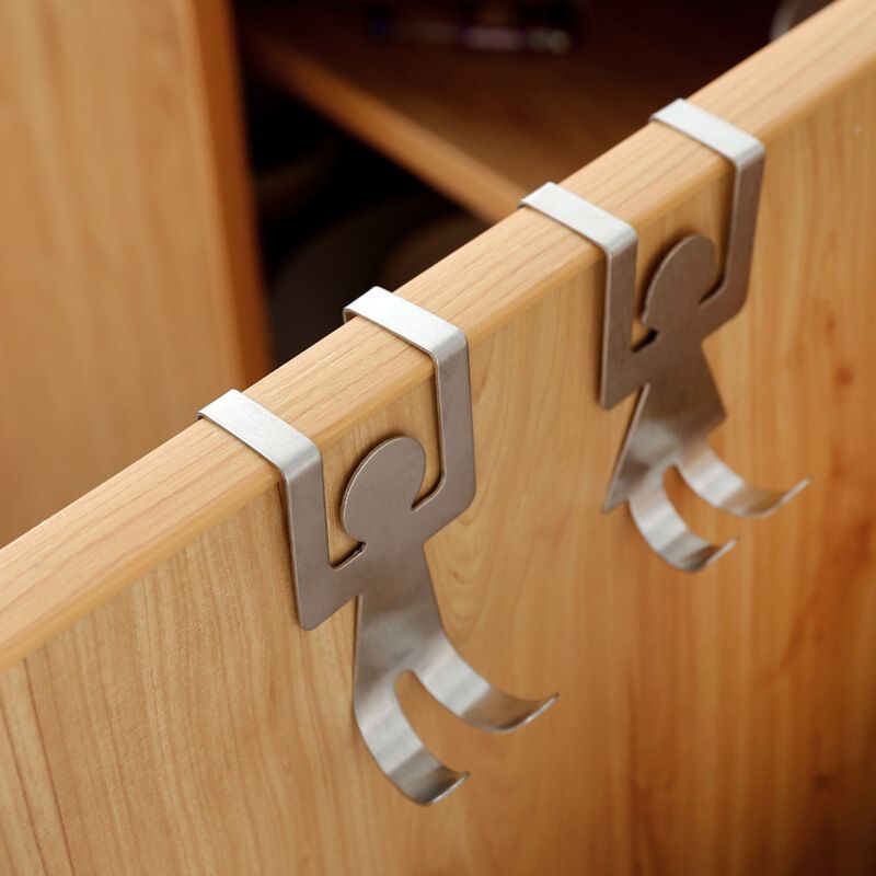 2pcs,Door Hook Rack Hanger, Cartoon Man Shaped Metal Steel Over Cabinet Door Hook Kitchen Towel Hanger Organizer — image 4