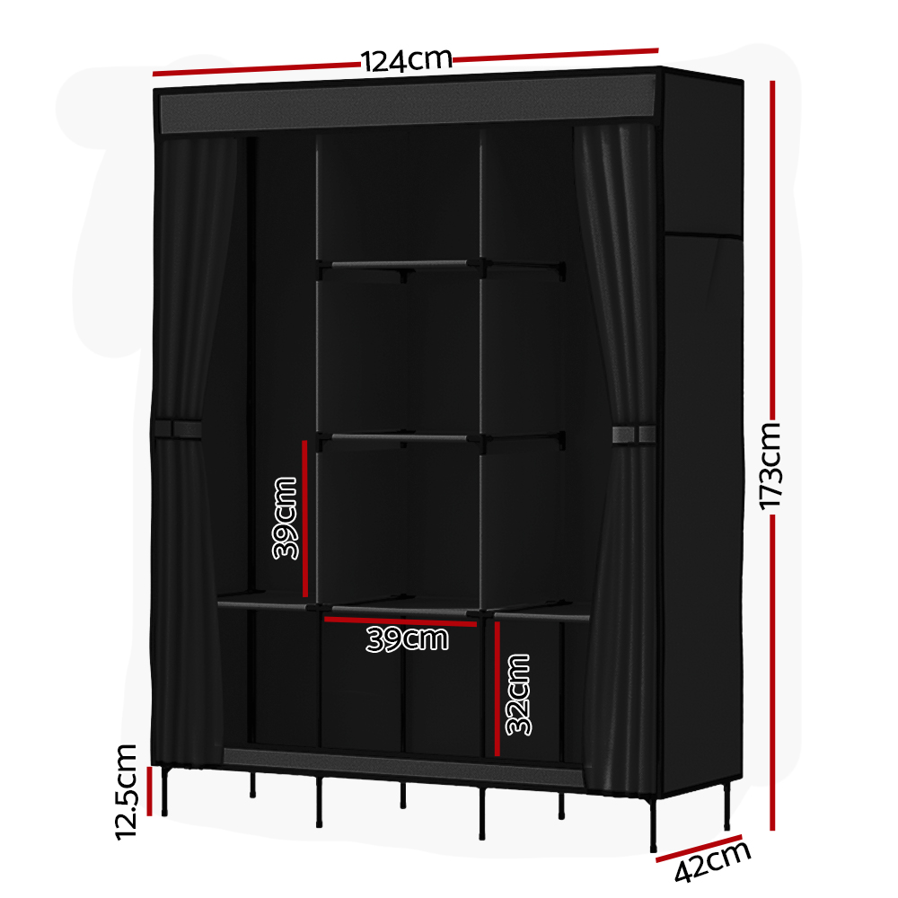 Artiss Large Portable Clothes Closet Wardrobe with Shelf Black — image 4