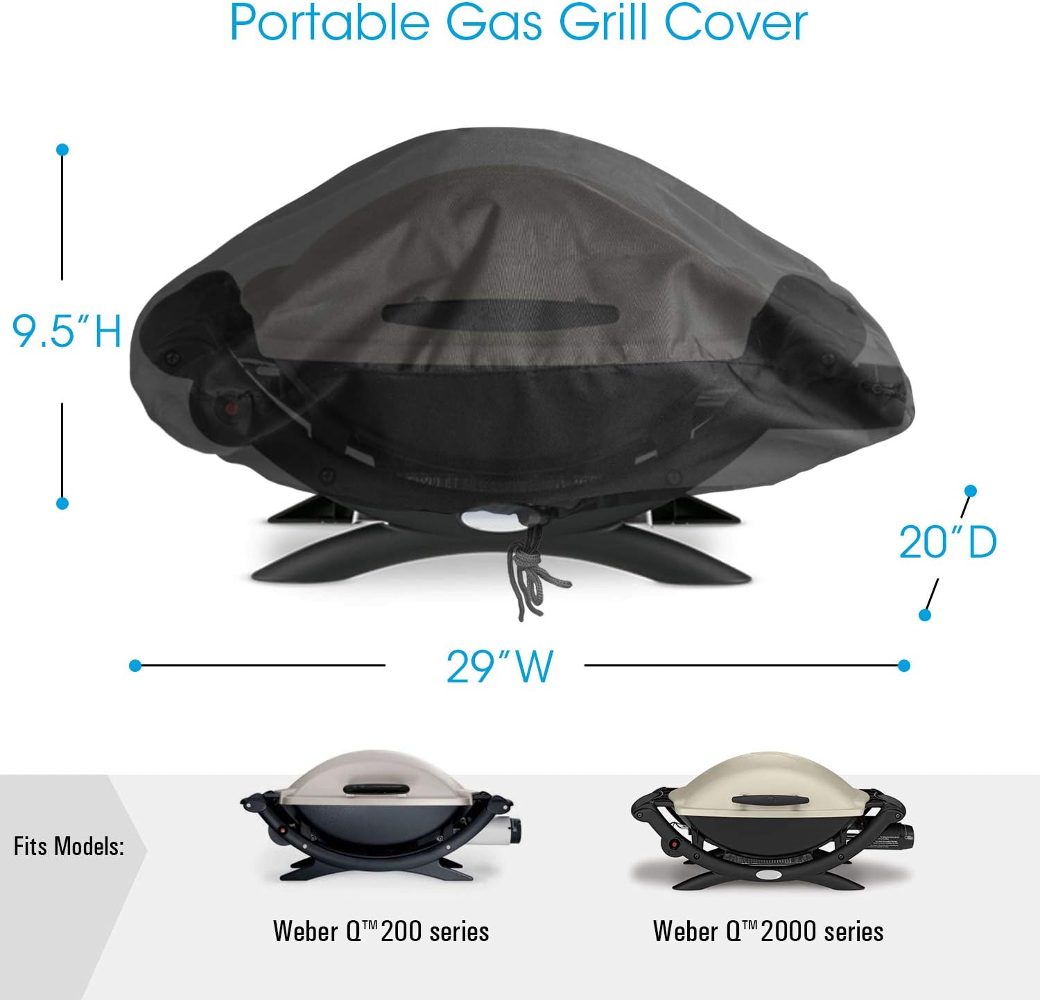 Waterproof Portable Grill Cover for Weber Q2000, Q200 Series and Baby Q Gas Grill, Compared to Weber 7111, All Weather Protection, Black — image 3