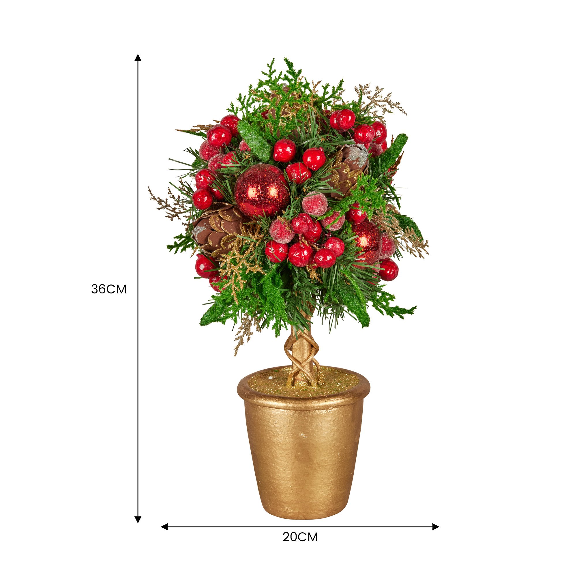 Christabelle 36cm Christmas Tabletop Topiary Tree Pre-Decorated Berries, Baubles & Pine Cones Gold Pot Twisted Stem Festive Decoration — image 4