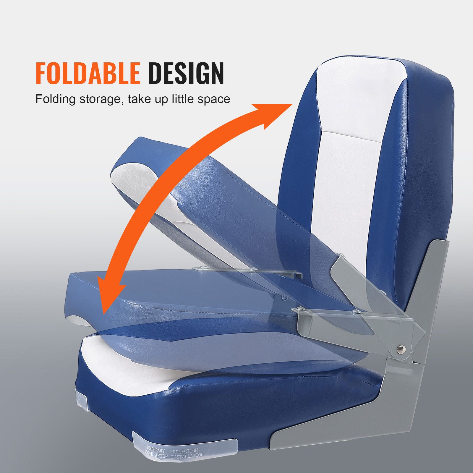 Boat Seat, 480 mm Low Back Boat Seat, Folding Boat Chair with Thickened Sponge Padding and Hinge, Fold-Down Boat Captain Chair for Fishing Boat, Sightseeing — image 5