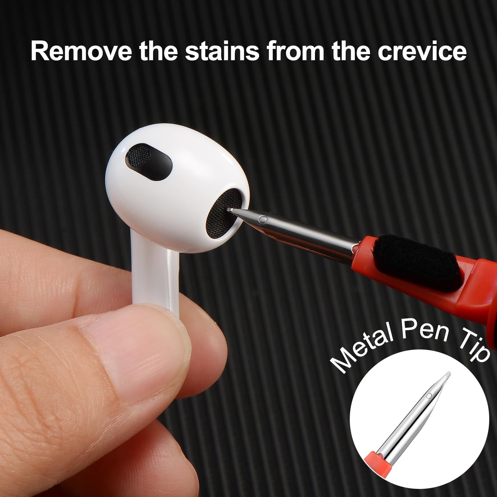 Cleaning Kit - Cleaner Kit with a Mini Soft Brush, Flocking Sponge & Metal Pen Tip - Cleaning Tool Kit for Headphone Cases -Black — image 5