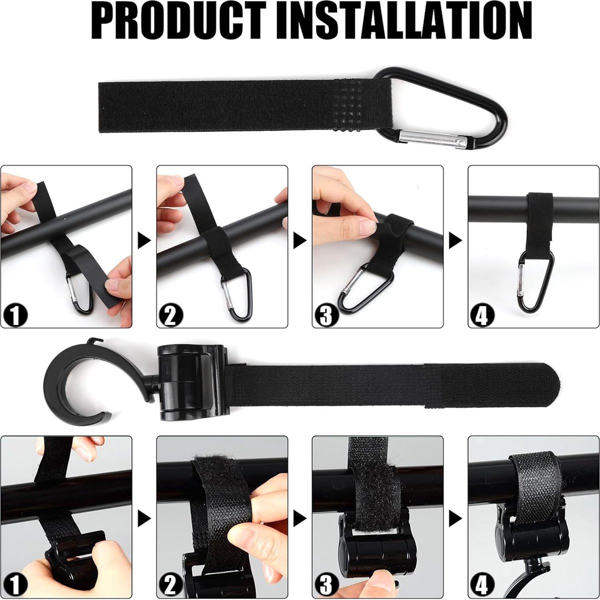 4 Stroller Bag Hooks - Bag Hook - Stroller Straps - Buggy Hook - Stroller Hooks - Multifunctional Velcro Hook - Large - Stroller Bag Hooks - Shopping Hook — image 3