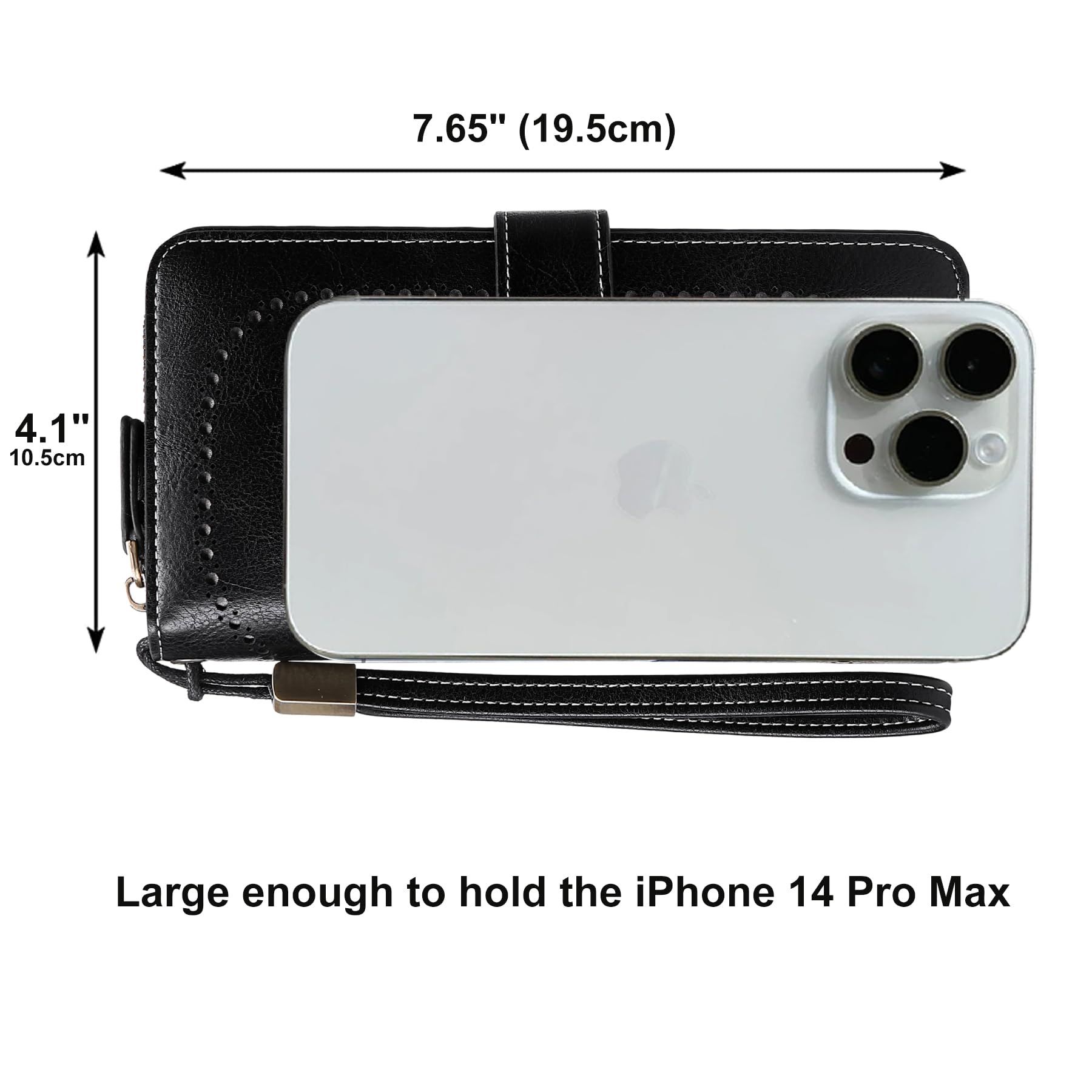 Women Fashion Zip Around Wallet Large Capacity Long Purse Credit Card Phone Holder Clutch with RFID Blocking and Wristlet (Black) — image 5