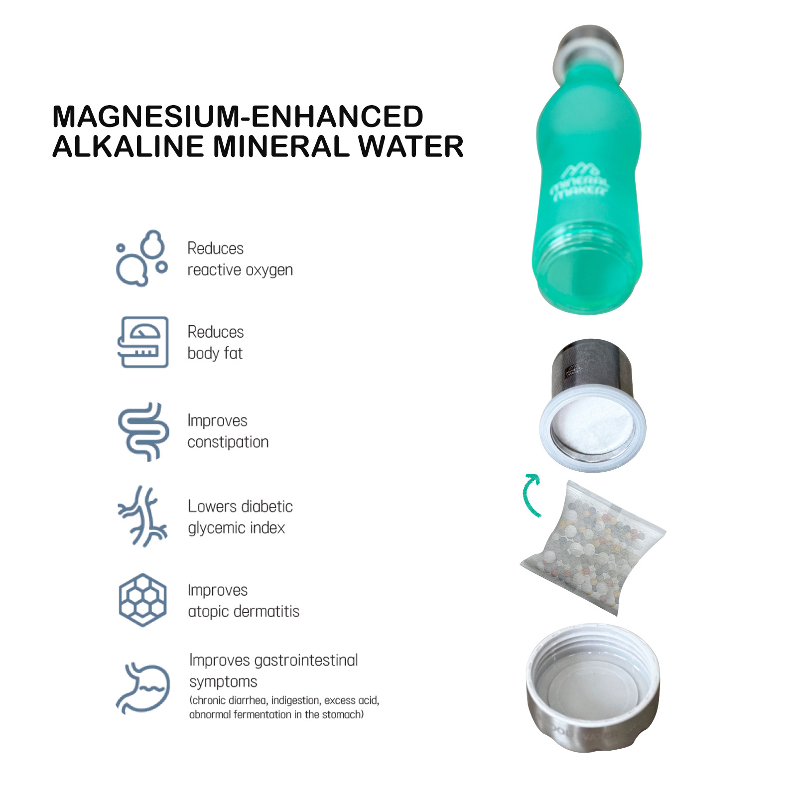 Mineral Maker MORBIDO Alkaline Filter Water Bottle + a Mineral Stone Pouch BLUE — image 5