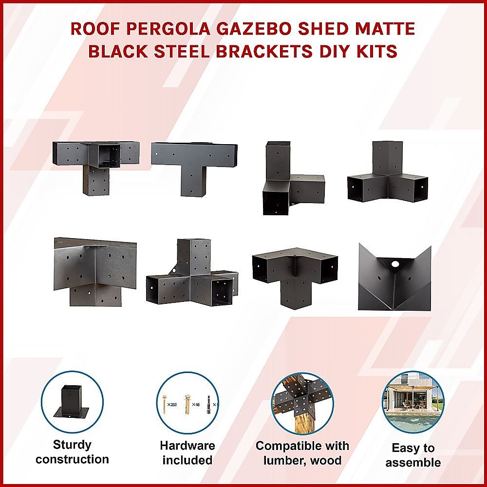Roof Pergola Gazebo Shed Matte Black Steel Brackets DIY Kits — image 3