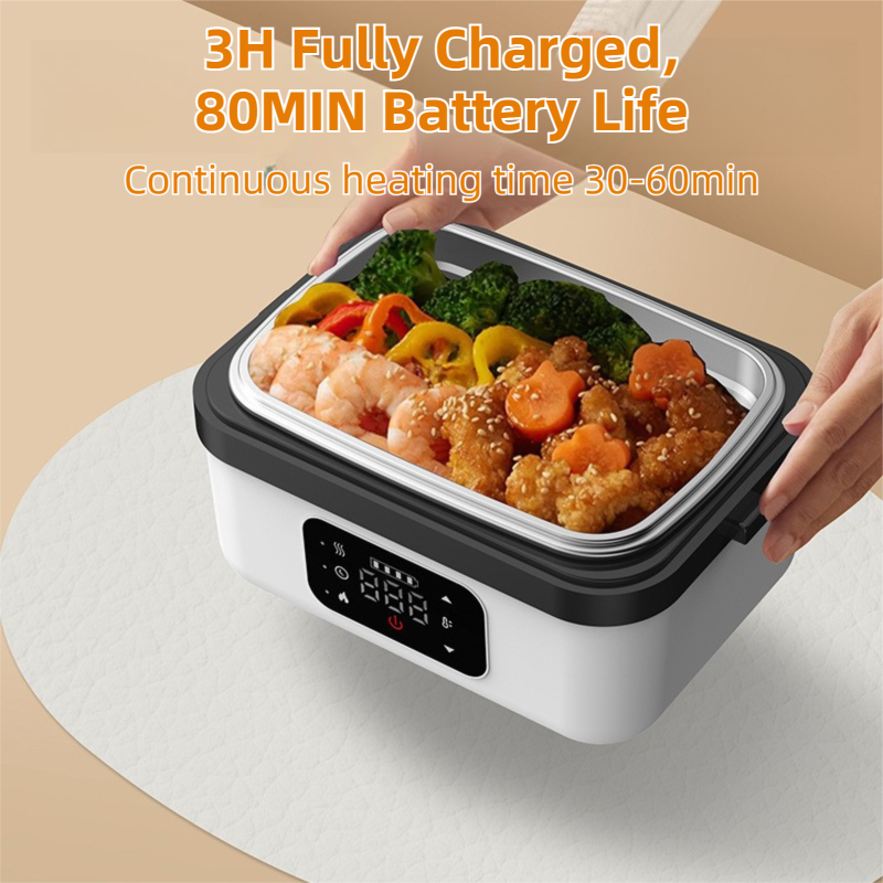 1L Black-Blue Cordless Waterless Heated Lunch Box - Portable 304 Stainless Steel Bento Box for Picnic Students Office Workers, Timed Insulation & USB โ image 3
