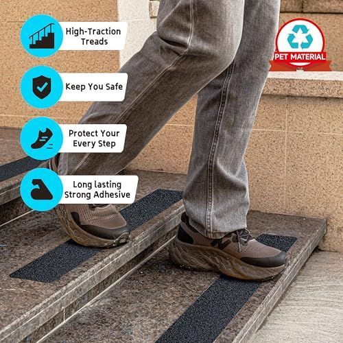 6"x28" Outdoor Stair Treads Non-Slip 10-Pack Waterproof Heavy-Duty | Best Grip Tape Grit Non Slip, Outdoor Non Skid Tape, High Traction Friction Abrasive — image 2