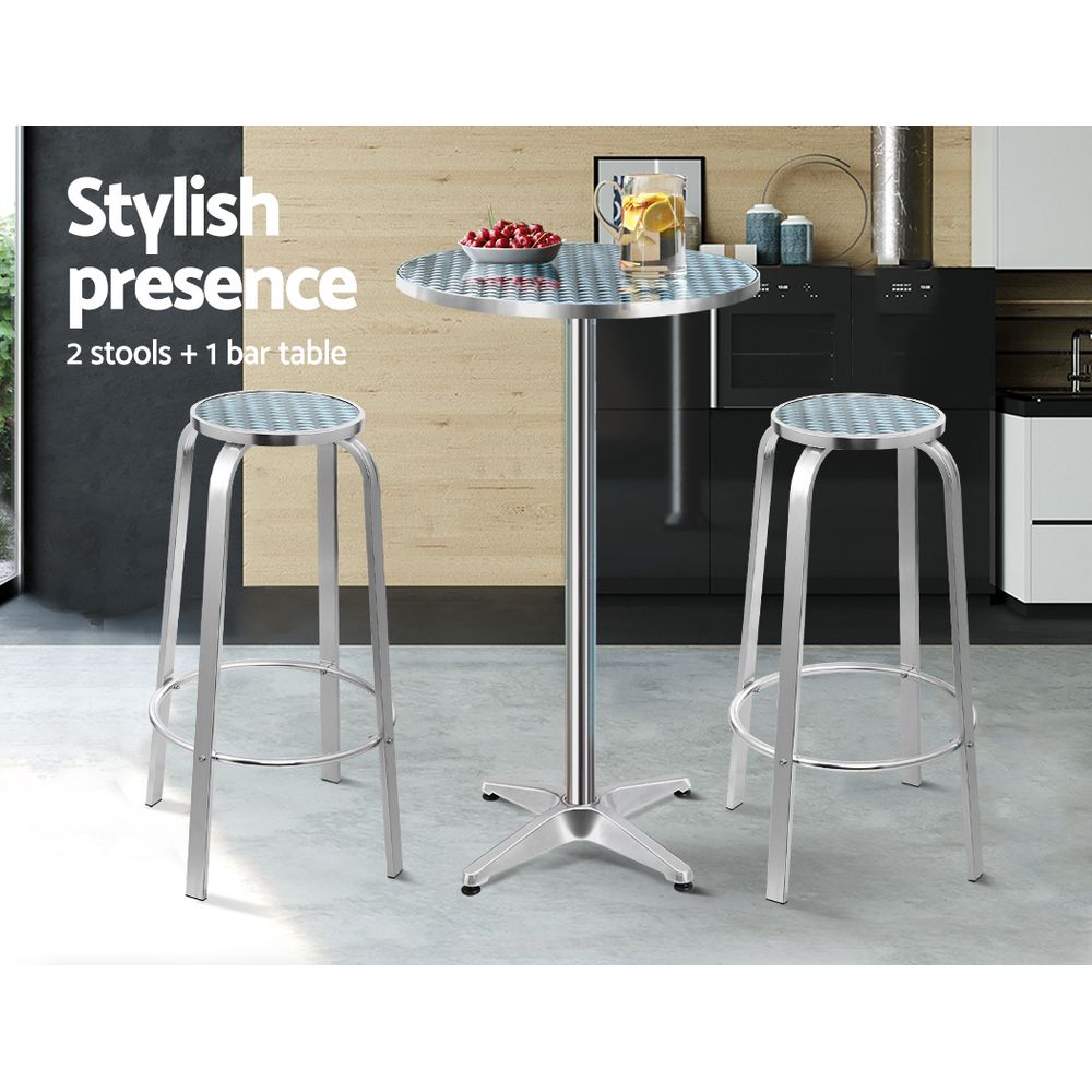 Gardeon 3-Piece Outdoor Bar Set Bistro Table Stools Adjustable Round Cafe — image 3