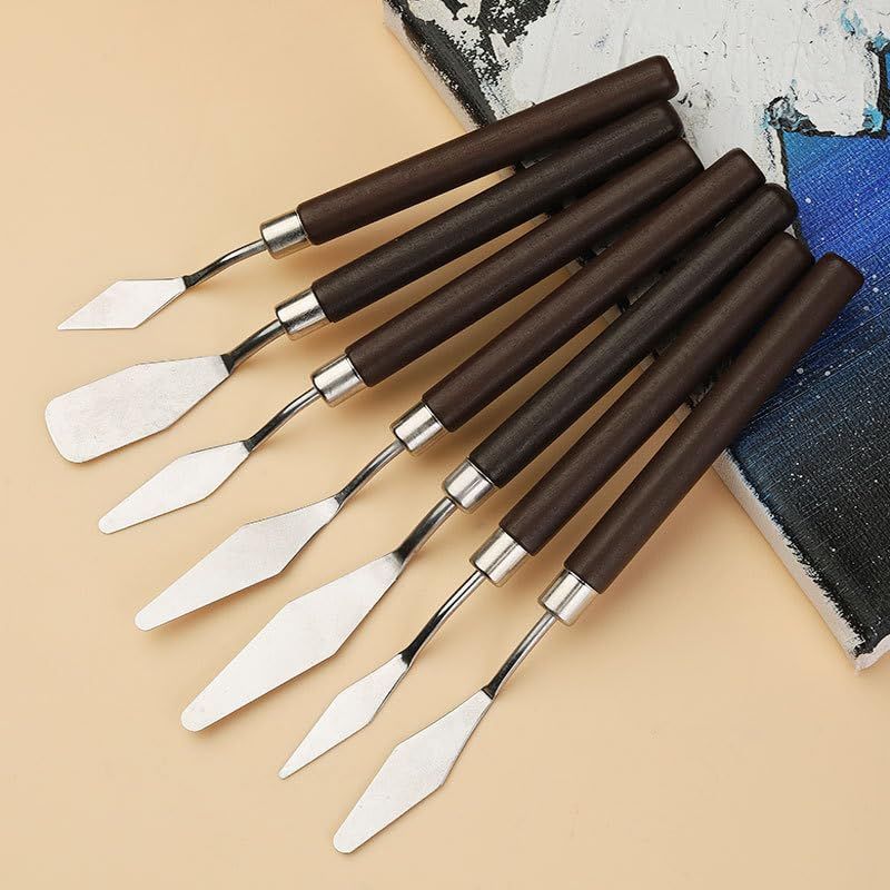 2 Pack Professional Palette Knife Set Painting Stainless Steel Spatula 14 Pieces for Oil Paint Metal Knives Wood Handle, (Red) — image 4