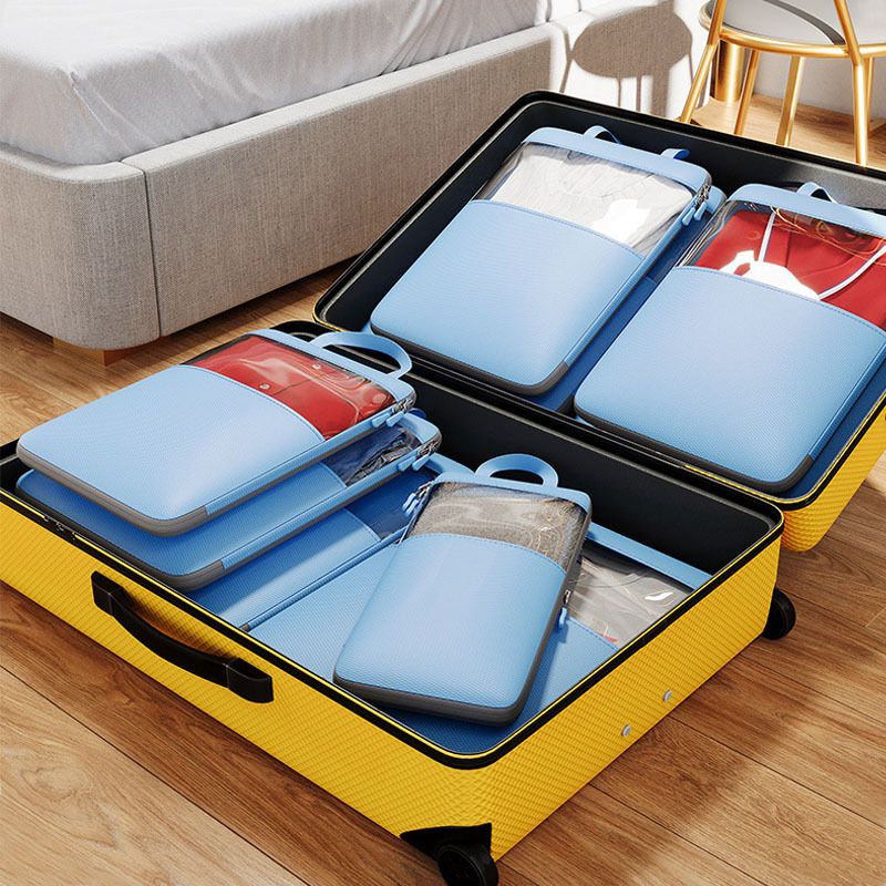 Mu Family Travel Storage Bag Portable Compressible Cube Sky blue Three-piece set [small + medium + extra large] — image 3