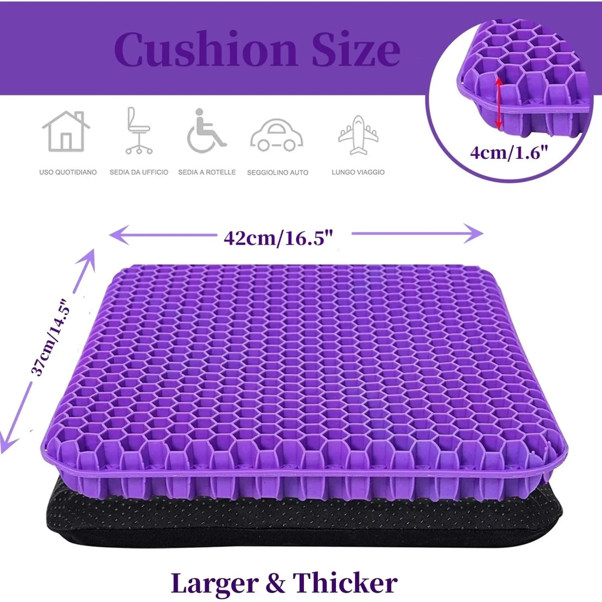 Gel Seat Cushion for Long Sitting, Double Thick Cooling Office Chair Car Wheelchair Pad for Back Hip Sciatica and Tailbone Relief โ image 5