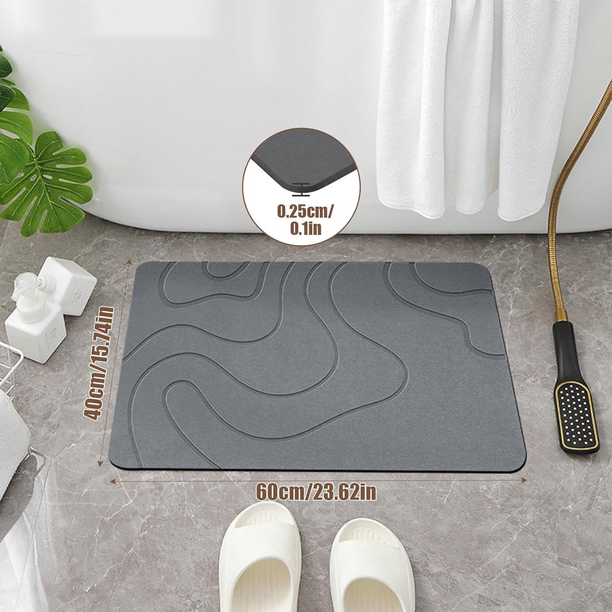 Absorbent Bath Mat - 40 × 60 cm - Diatomaceous Earth Bath Mat - Non-Slip Diatomite Mat - Non-Slip Shower Mat - Bathroom Mat - Toilet Mat - non-slip bath mat — image 5