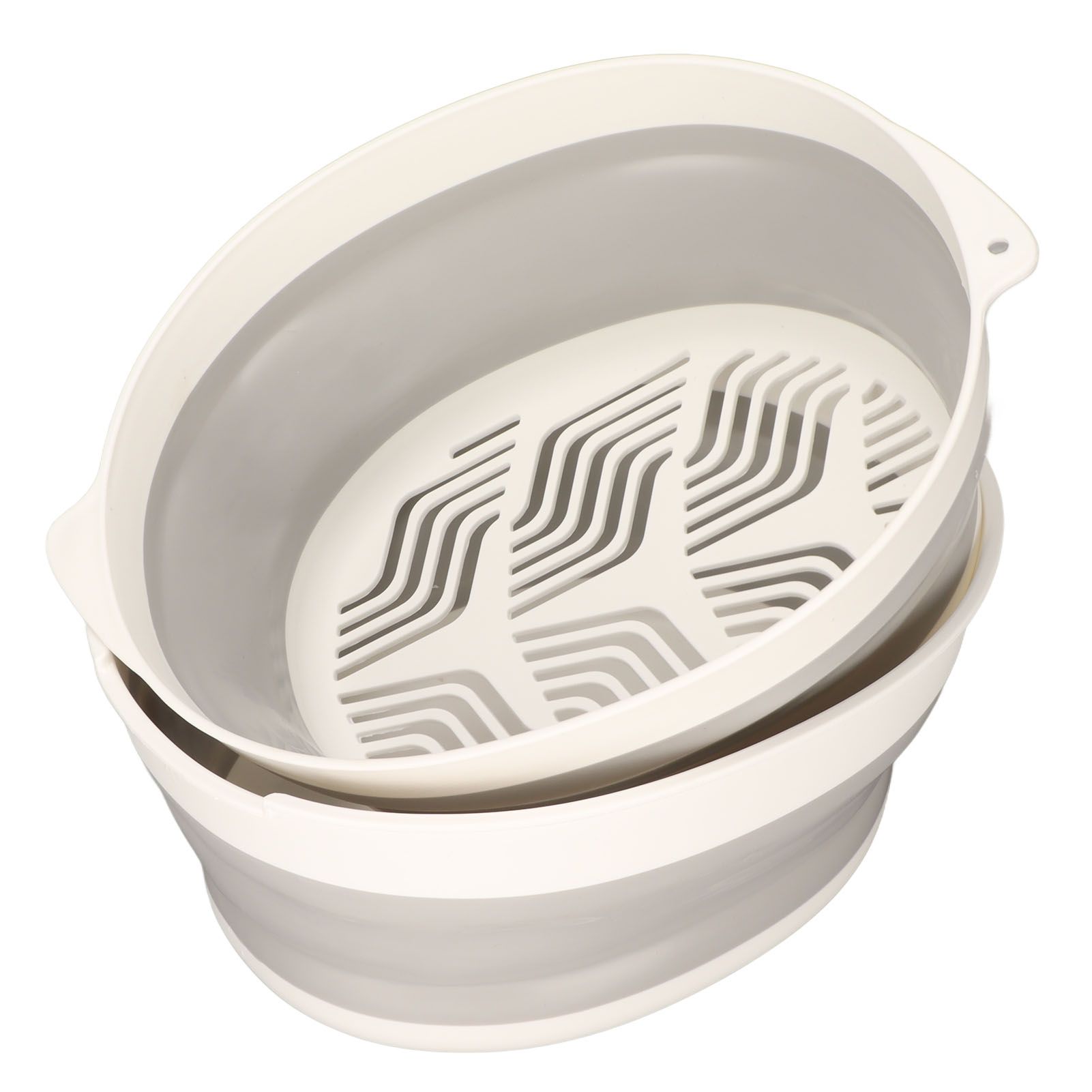 Double Layer Drain Basket Separate Design Foldable Portable Fruit Vegetable Storage Basket for Kitchen Outdoor Travel Gray White Small โ image 2