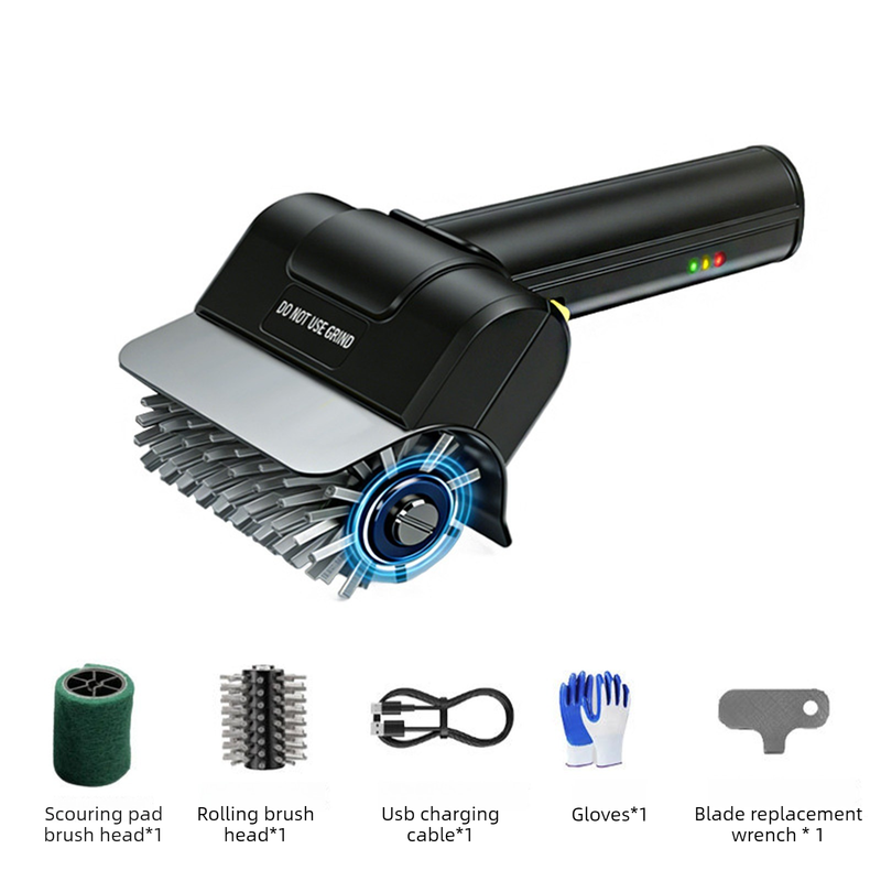 Rechargeable Electric Grill Brush, Stainless Steel Wire Roller BBQ Cleaner Tool Kit,Dual Brush: (Wire Brush + Scouring Pad Brush )
