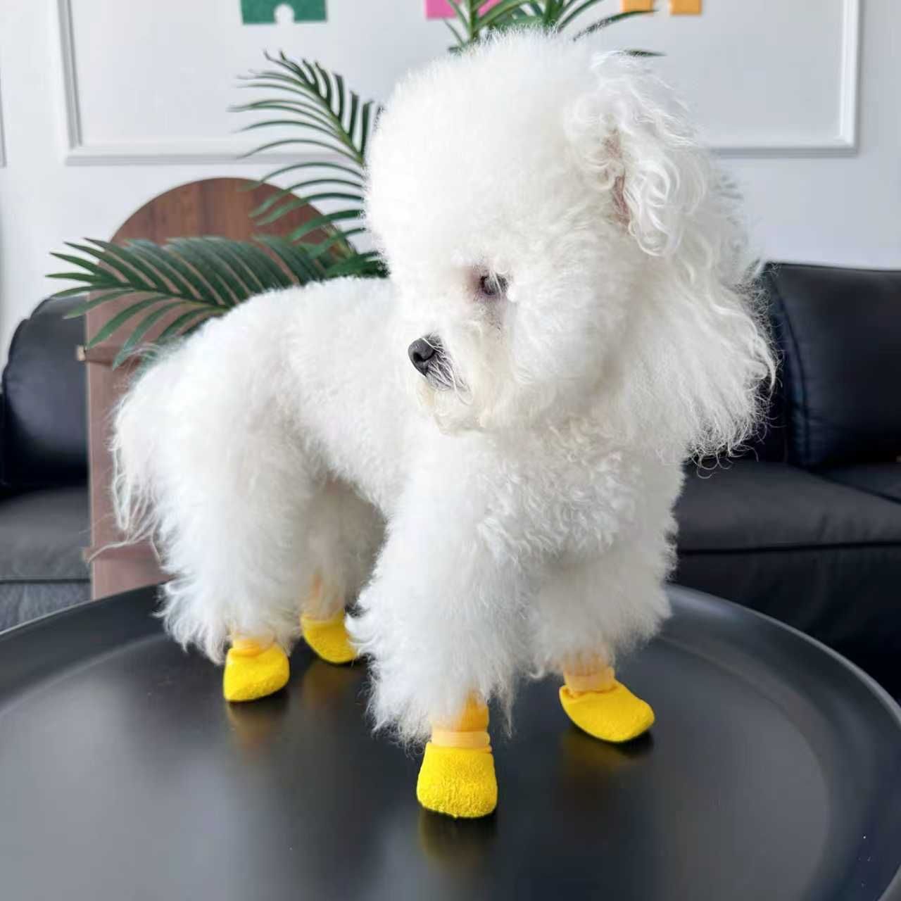Dog Shoes Waterproof Non Slip PVC Breathable Black wrinkled shoes L large size comes with 4 straps【 4-8kg 】 — image 2