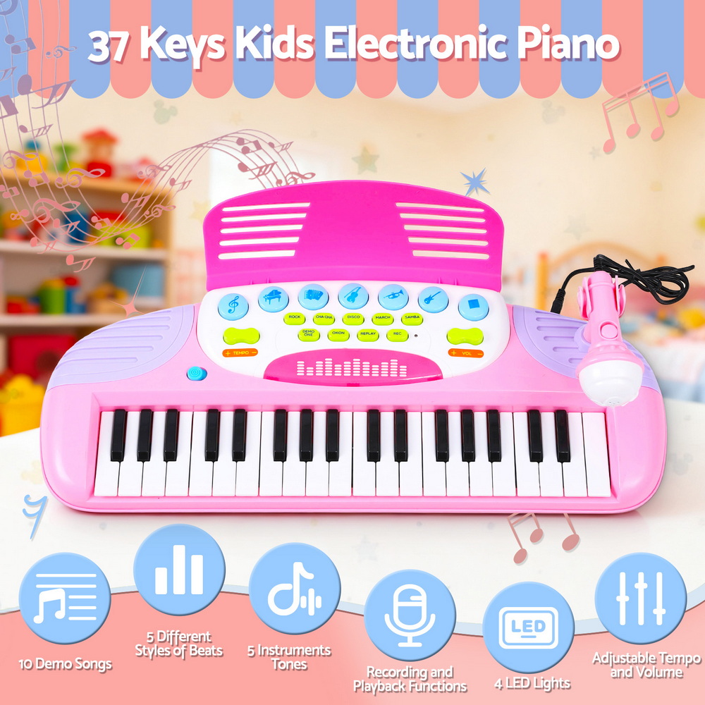 Keezi Kids Piano Keyboard 37 Keys Electronic Musical Instrument Set w/ Stool Microphone โ image 5