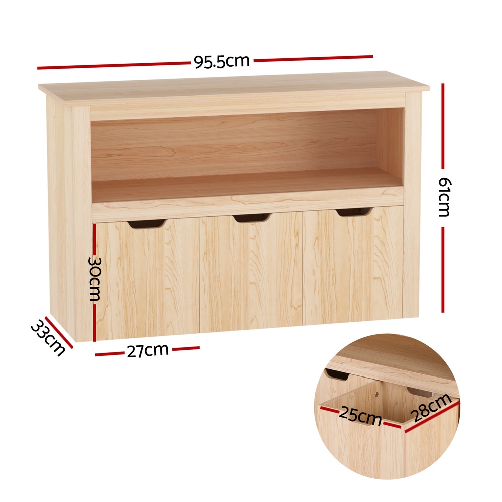 Keezi Kids Bookshelf 3 Drawers Storage Children Bookcase Toy Organiser Display Wooden — image 3