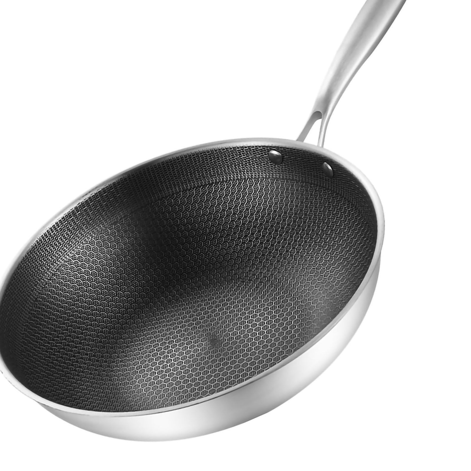 Stainless Steel Wok Pan Double Sided Honeycomb 3 Layer Prevent Sticking Easy Cleaning Wok for Kitchen 32cm/12.6in (No Lid and No Ears) โ image 4