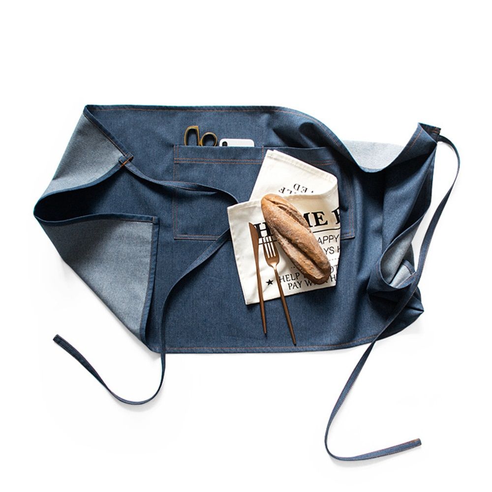 Unisex Cotton denim Waist Apron with Pocket Waitress Apron Half Apron Server Aprons Cooking Bib（dark blue） — image 3