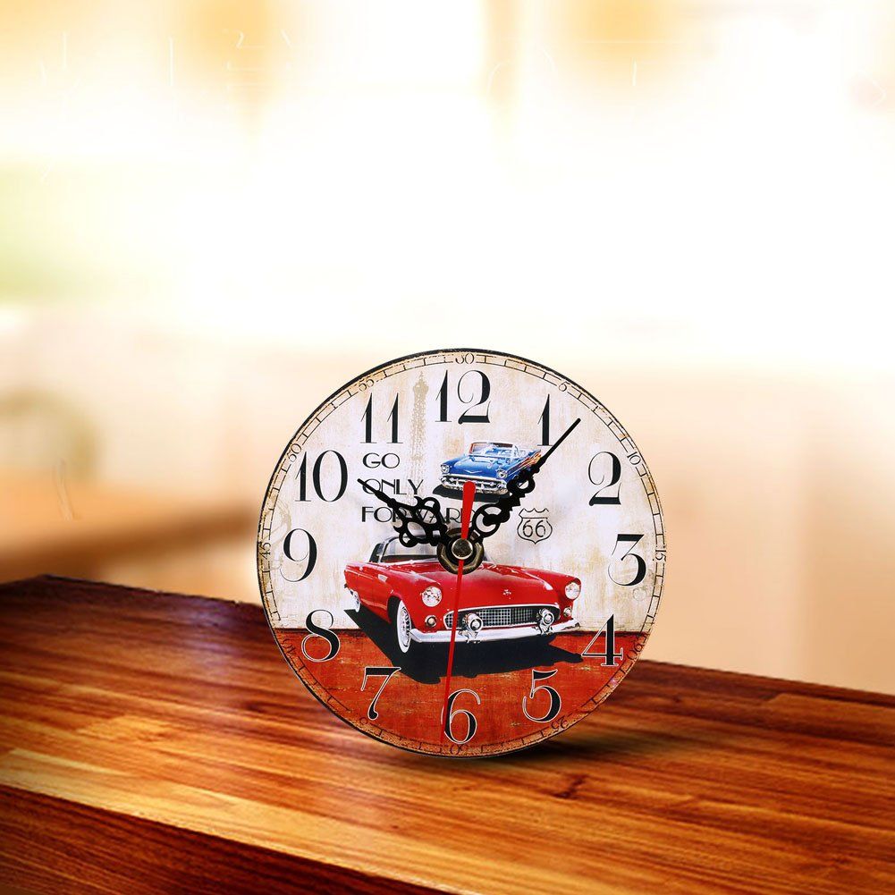Retro Wooden Round Wall Clock,12CM 4.7" Antique Vintage Pattern Non -Ticking Silent Wall Clocks for Home Office Bar Club Decoration — image 2