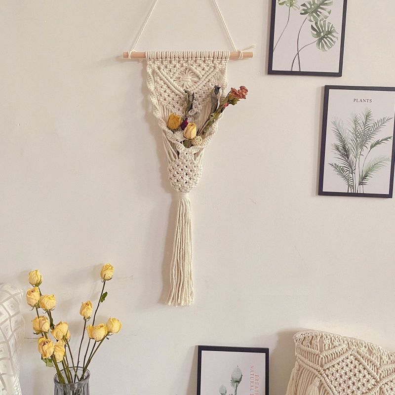 Style Wall Dressing Woven Tapestry, Mesh Pocket Wall Hanging Background Hanging For Bedroom, Office, Entryway — image 3