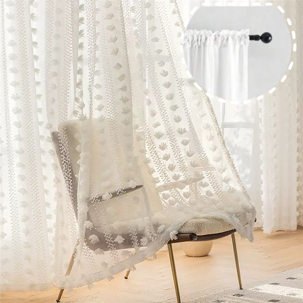 2 Panels White Sheer Curtains Spring Decor 82.6 Inch Length for Living Room, Boho Lightweight Nursery Curtains, Cute Light Filtering Privacy Rod Pocket Drapes β image 2