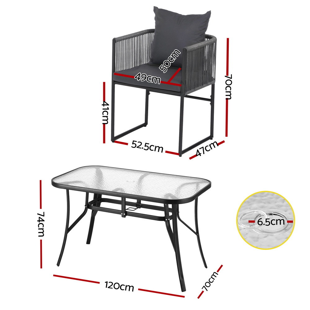 Gardeon 5PCS Outdoor Dining Set Table and Chairs Rope Patio Furniture Garden Black โ image 2