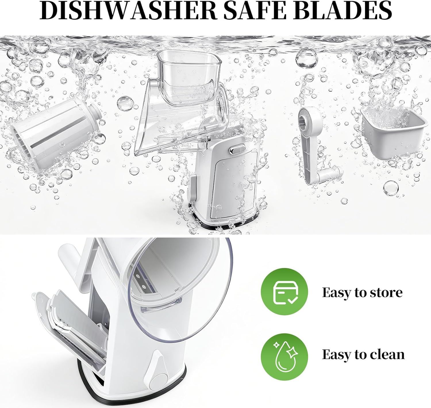 Rotary Cheese Grater Hand Crank - Cheese Shredder with 5 Blades & Storage Room, Easy to Clean, Stable Suction, Labor-Saving Handle, Rotary Grater Slicer for — image 6