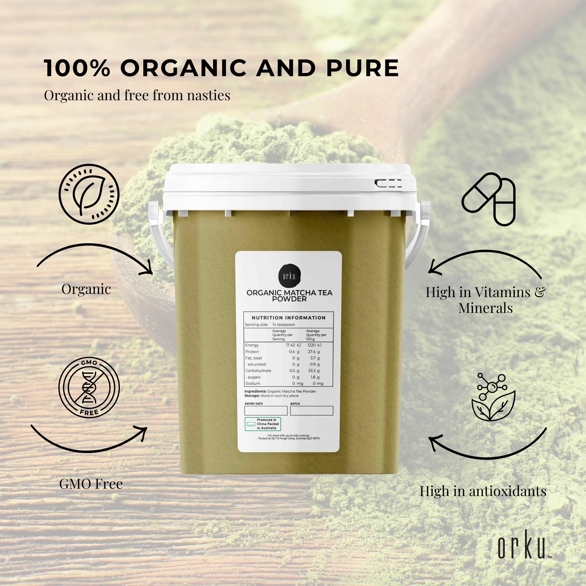 600g Organic Matcha Powder Tub Bucket Camellia Sinensis Green Tea Leaf — image 4