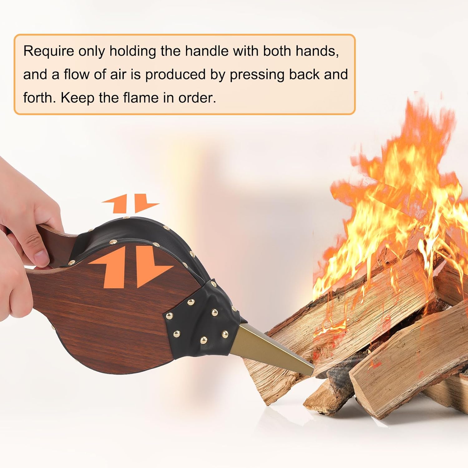 Fireplace Bellows Air Blower Cast Nozzle 14.8" x 5.6" for Outdoor Camping BBQ Grill Chimney Hand Bellow Pump Pit Barbeque Fire Tools Accessories with Hanging — image 3