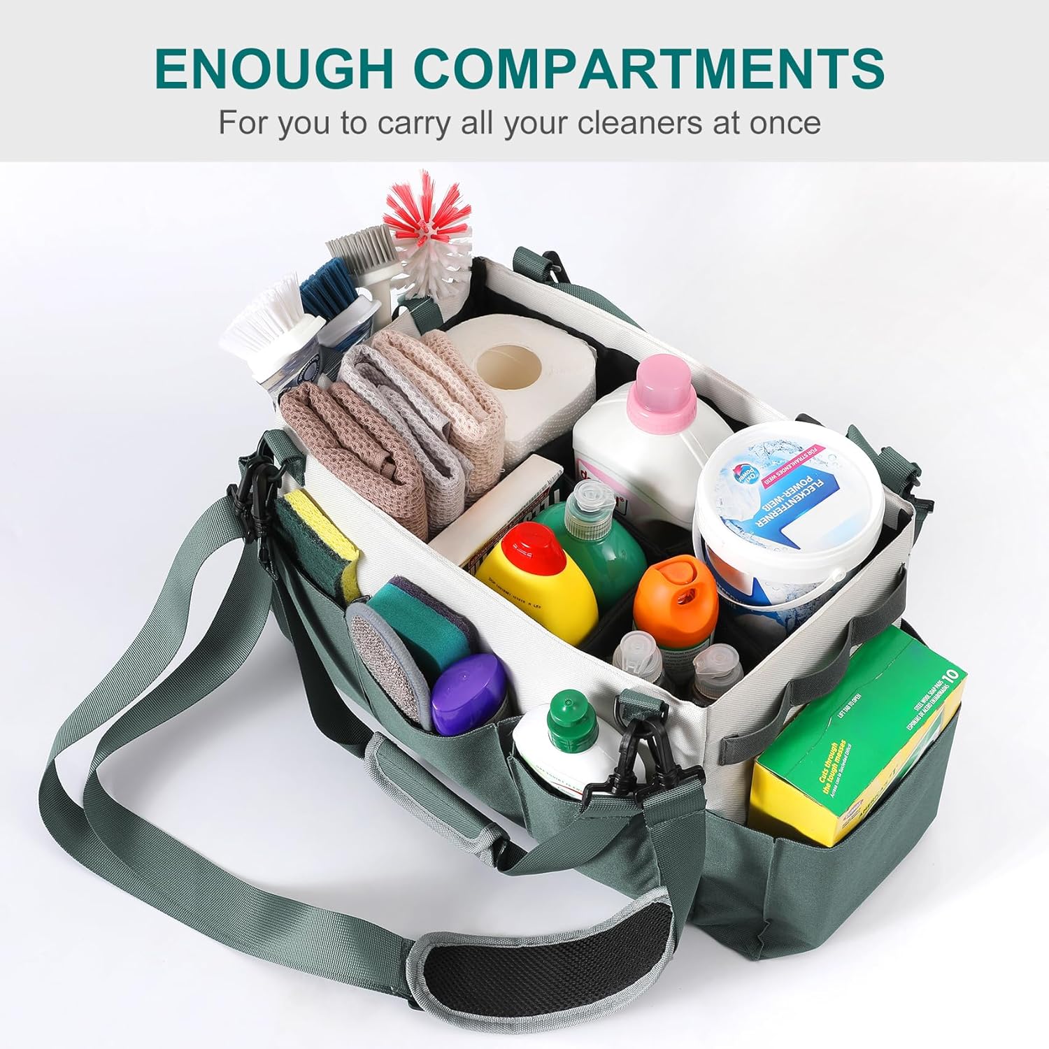 Cleaning Caddy Organizer with Handle, Wearable Bag for Supplies, Tote Shoulder and Waist Straps, Under Sink Tool Multiple Compartments (Large) (QJB-BLS) — image 4