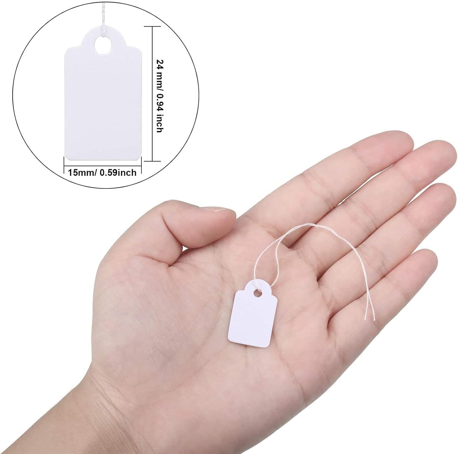 500 Pcs Small Price Tags with String Attached 0.6 x 0.95 in White Blank Marking Tag Writable Merchandise Strung Hang Label Pricing Marking Gift Display Tag for — image 3